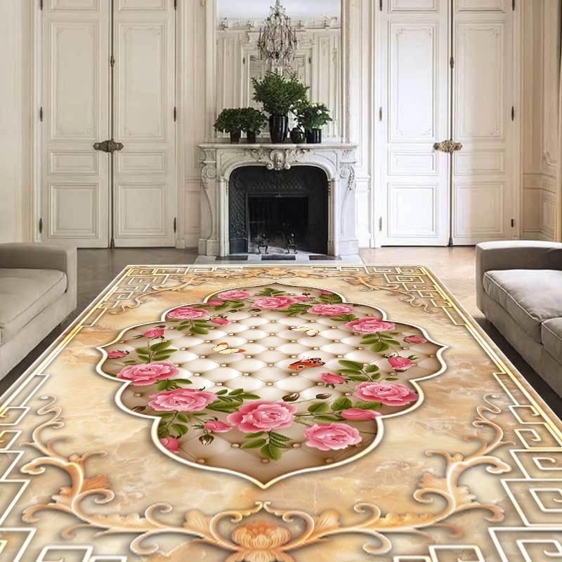Gorgeous Pink Rose Carpets Living Room Household Decoration Sofa Table Area Washable Anti-slip Soft Floor Mat Bedroom Decor Rugs
