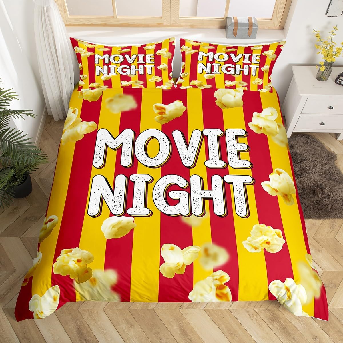 

Movie Soft Duvet Cover Twin King Claper Film Tape Beding Set 3D Stereo Glases Box of Popcorn Warm Comforter Cover Geometric Comfortable Quilt Cover 120*200cm Single