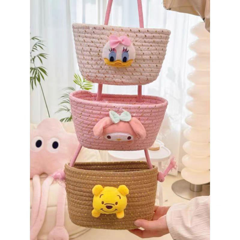 Wall-Mounted Cotton Thread Woven Storage Basket - Dormitory Room Shelf and Behind-Door Organizer