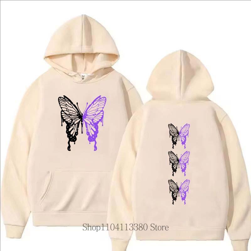 Women Butterfly Pattern Hoodie Fashion Sports Long Sleeve Pullover Autumn Winter Fleece O-Neck Vintage Sweatshirts