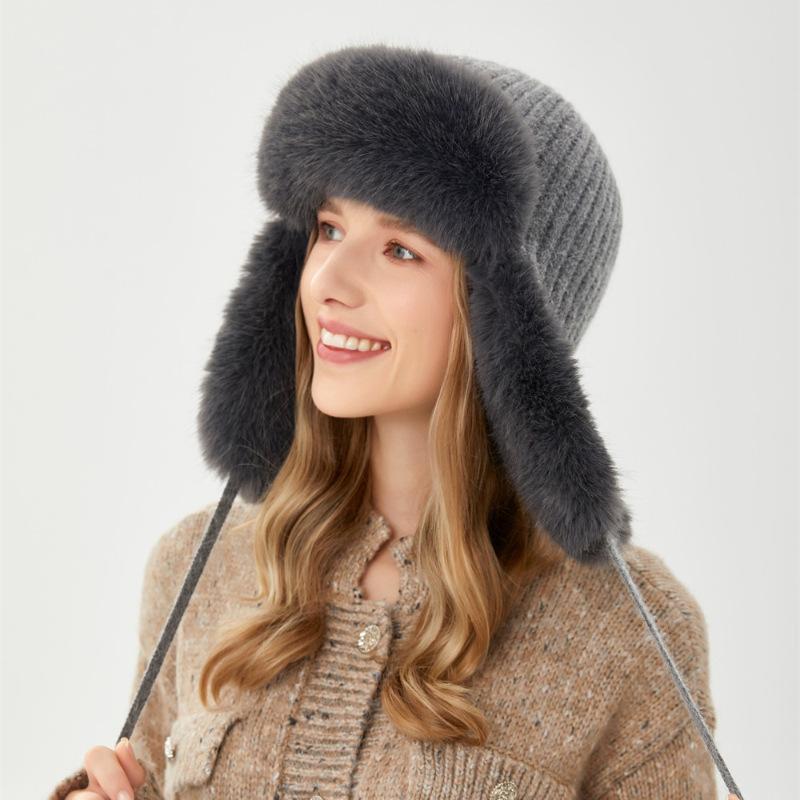 Cappello Lei Feng Inverno da Donna per Equitazione All'Aperto Cappello Caldo Antivento Freddo Cappello con Paraorecchie in Pelliccia di Coniglio