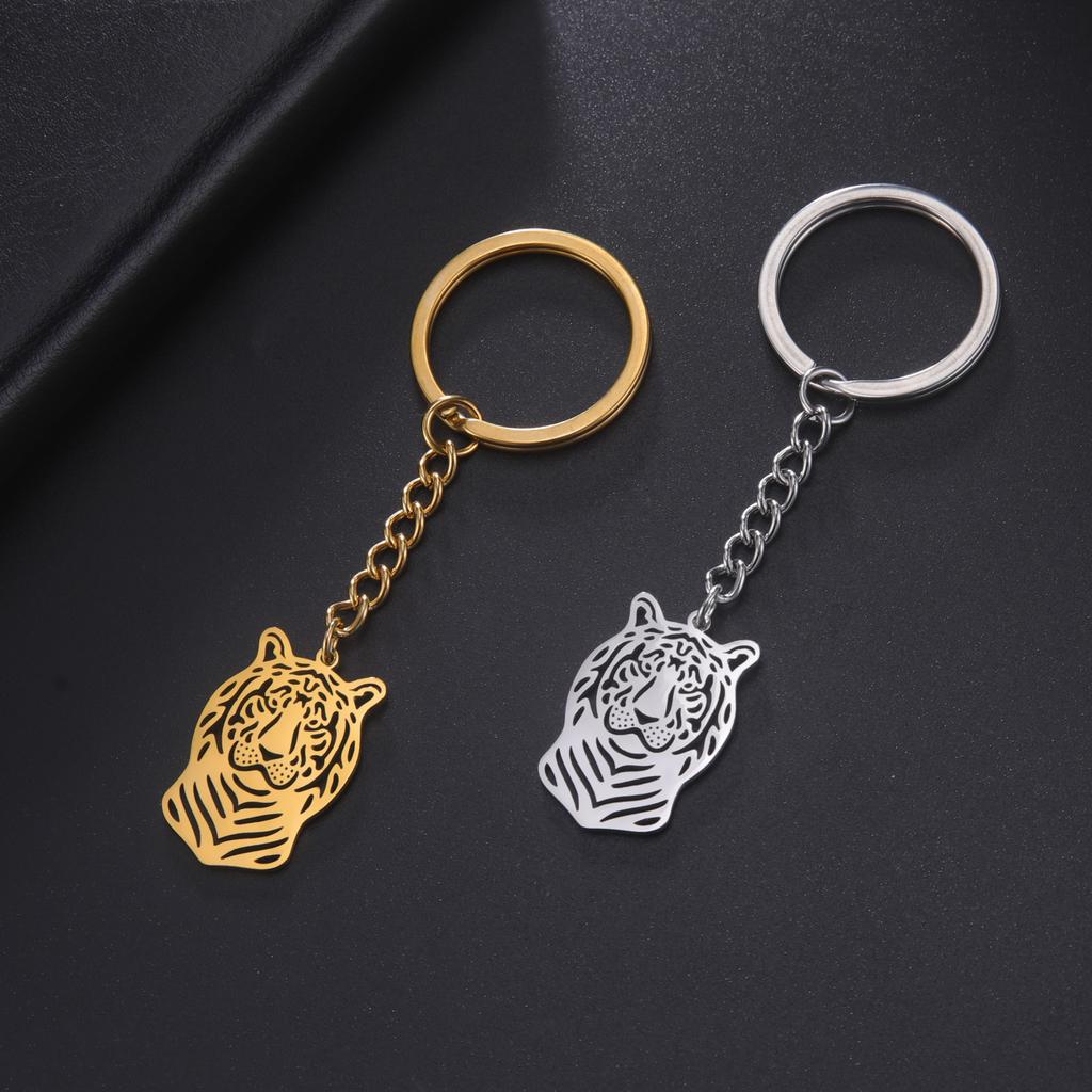 Dreamtimes 2026 Tiger Pendant Keychain Fashion Punk Stainless Steel Men's Animal Head Accessories Gift