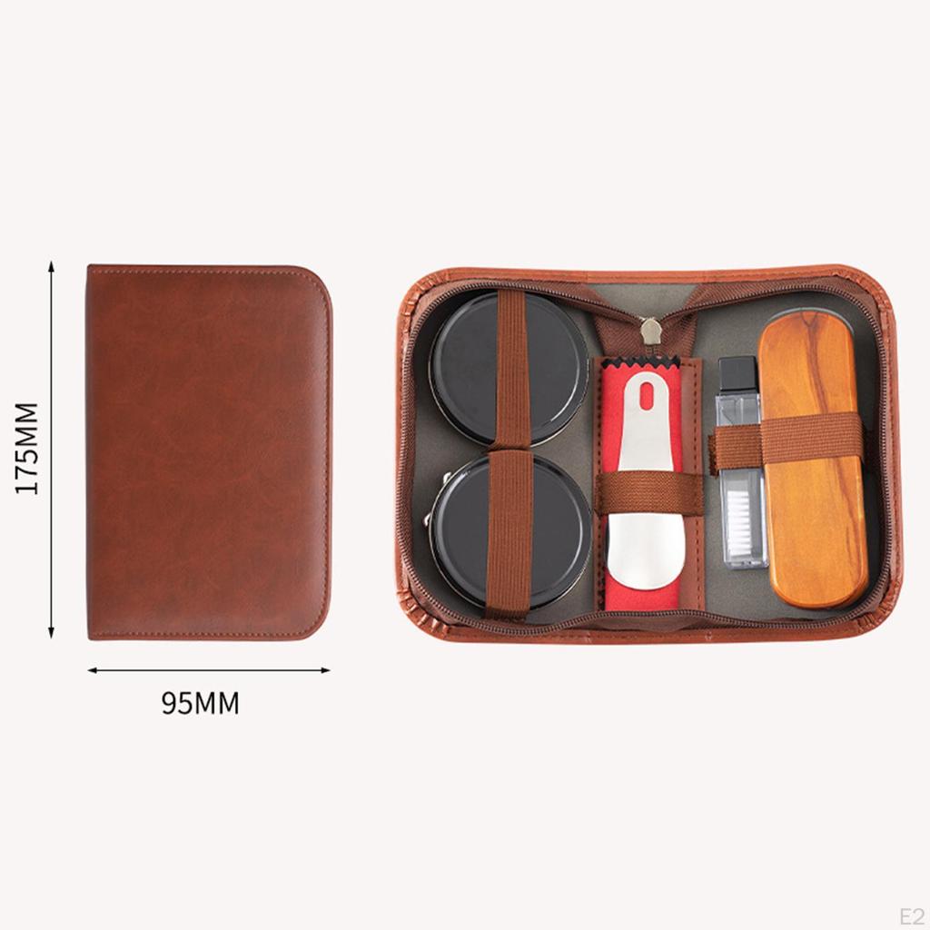 Leather Shoe Shine Kit Travel Shoehorn with Bag Polishing Cloths Polish