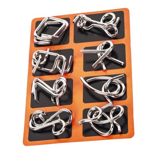 8Pcs/Set Metal Wire Puzzle Montessori Educational Carbon Steel IQ Mind Brain Teaser Stress Reliever Toys for Children