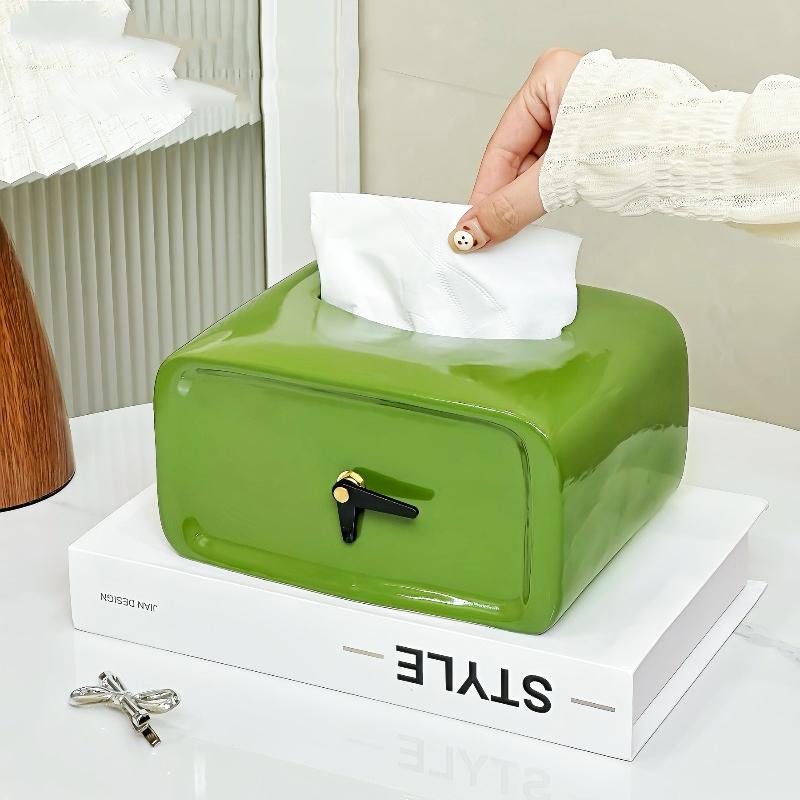 Creative Clock Tissue Box Home Living Room Coffee Table Ceramic Paper Box Desktop Napkins Storage Decorative Ornaments Furniture