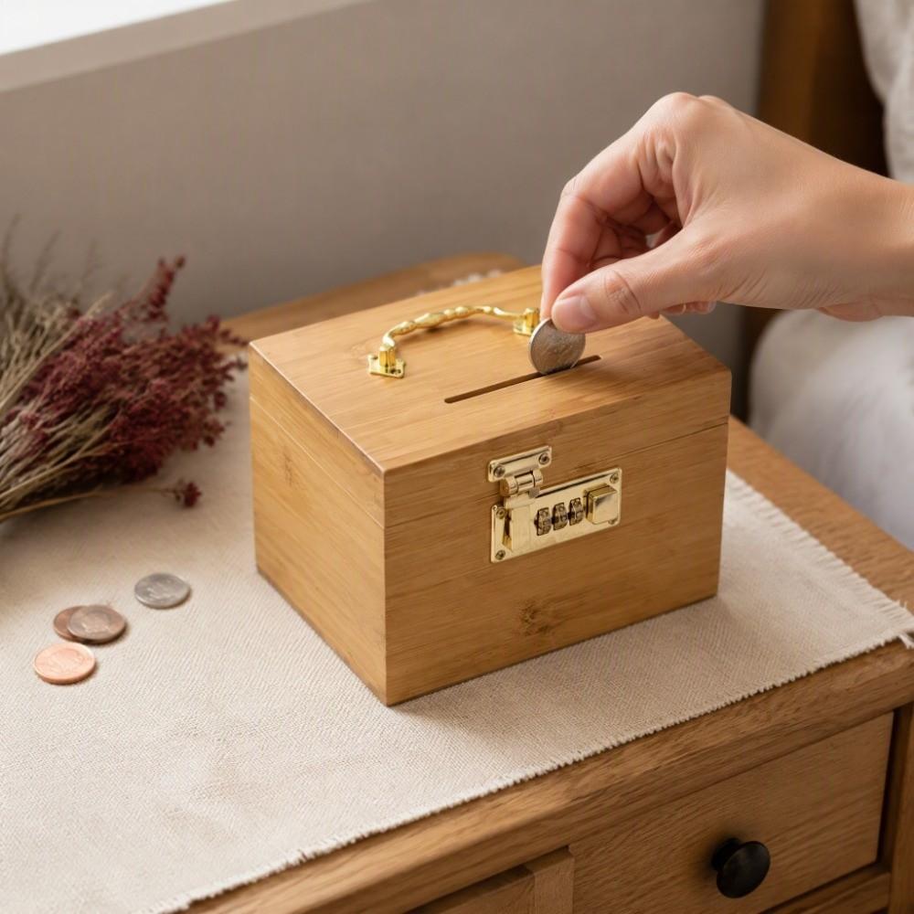 Large Capacity Wooden Money Bank Retro Treasure Storage Box Jewelry Box Piggy Bank Bill Storage