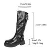 Fashion New Autumn Winter Women's Riding Boots 2025 Fashion Black PU Leather Knee High Boots Woman Buckle Chunky Platform Botas Mujer