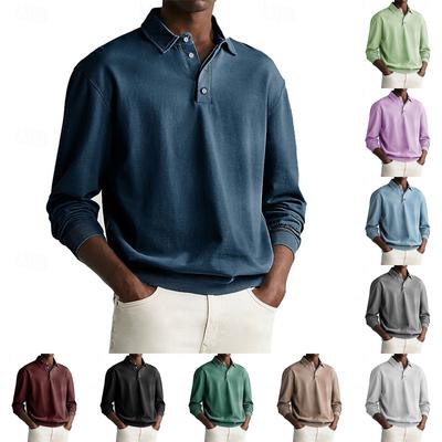Men's Casual Loose Colorblock Print Lapel Button Long Sleeve Top