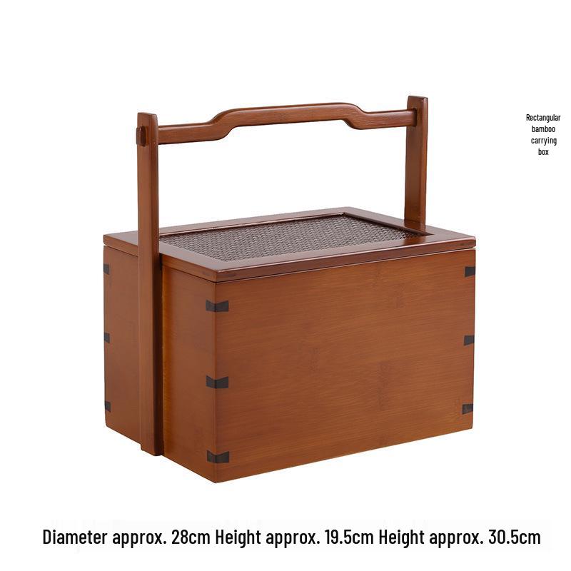 

Handmade Bamboo Woven Chinese Style Lunch Box - Portable Outdoor Basket for Tea Set, Single Layer