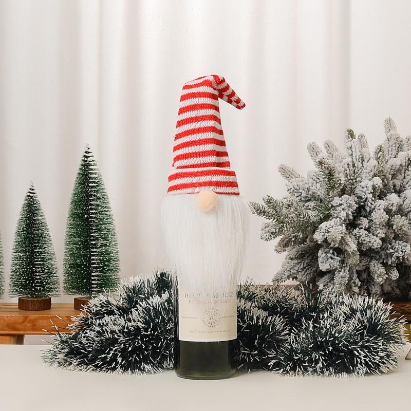 New Christmas Decorations Knitted Hat Forest Old Man Wine Set Faceless Doll Wine Bottle Decorative Wine Cap