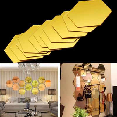12Pcs 3D Mirror Hexagon Vinyl Removable Wall Sticker Decal Home Decor Art Diy