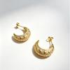 Retro Textured Heart Crescent Moon Earrings - Versatile C-Shaped Design for Women