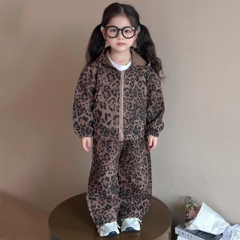Completi Bambina Autunno Giacca Bambina Stampa Leopardo Bambini