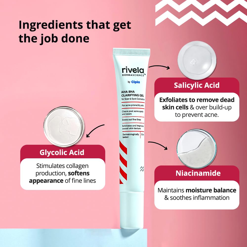 Rivela Dermascience AHA BHA Scar and Spot Correction Gel By Cipla 15 ml Pack of 1 For Acne Prone Skin