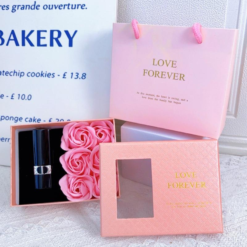 Romantic Gift Packaging Box with Bag Flower Valentine's Day Rose Gift Box for Ring Pendant Jewelry Present Window Opening Design