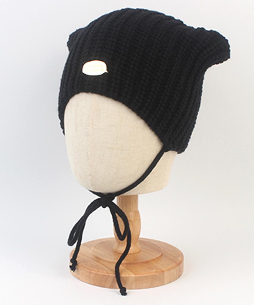Yunibeosyeolkemiseuteuli Cat Knit Black String Beanie Cat Hat