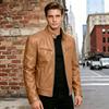 Men's slim-fit PU leather jacket stand-up collar locomotive jacket autumn and winter trend short jacket fashion casual leather jacket