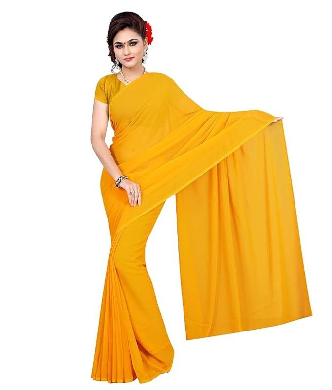 TreegoArt Fashion TreegoArt Women,s Georgette Plain Saree With Unstitched Blouse Piece - Pack Of 1