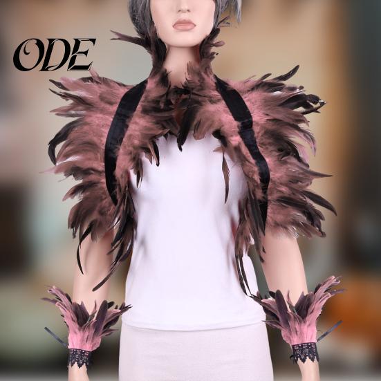 Feather Shawl Bracelet Set 1 Fake Collar with Wrist Ring Gothic Style Imitation Angel Wings Hollow Out Lace Unisex Model Stage Show Performance