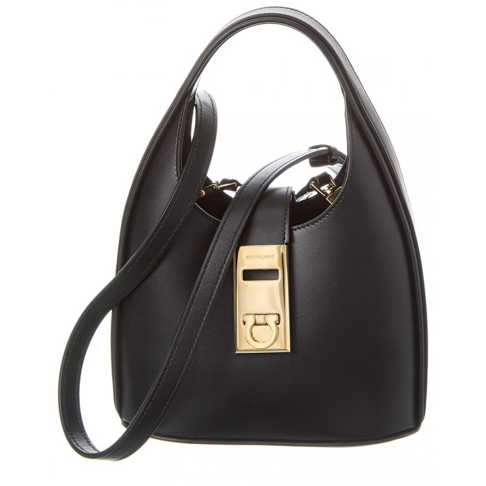 

Salvatore Ferragamo Ferragamo Gancini Buckle Leather Hobo Bag Black Medium