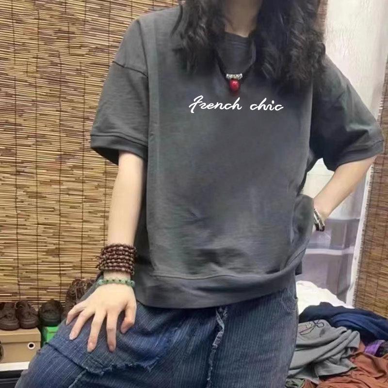 Damski casualowy T-shirt z krótkim rękawem ze 100% bawełny - Nowy luźny fason wyszczuplający, Rozmiar plus, Modny nadruk