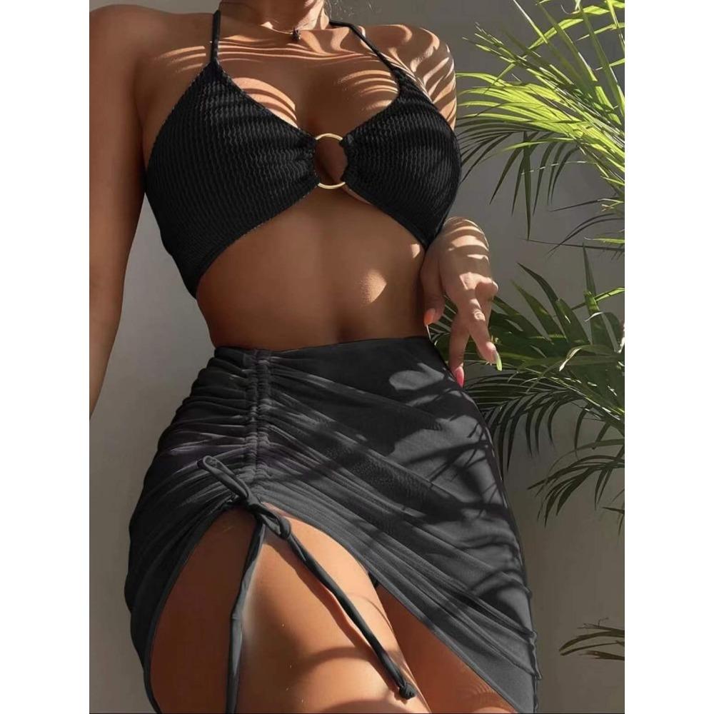 Swimsuit Sexy Short Skirt Neck Three-piece Split Swimsuit