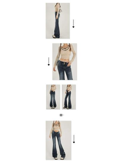 American Retro Low-Waist Double-Button Bell Bottom Jeans - Slimming Elastic Denim Pants for Women