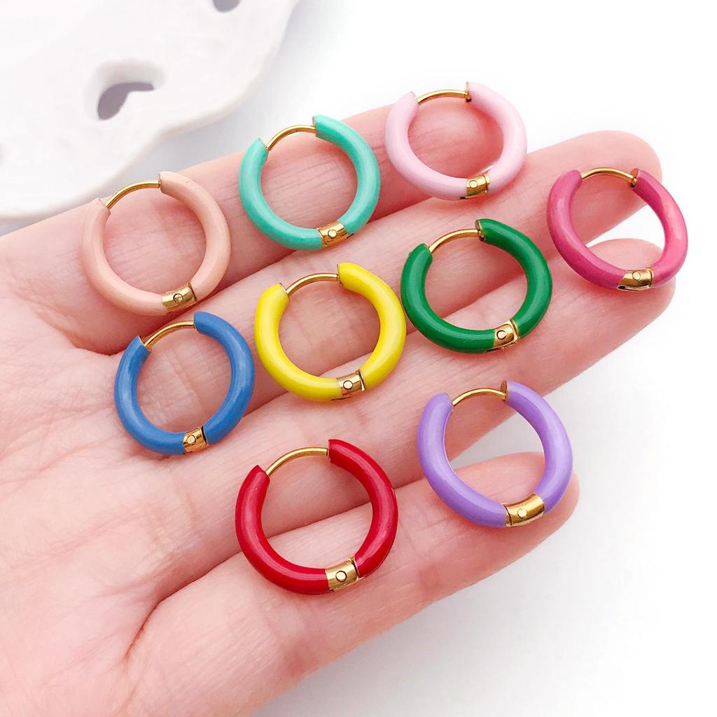 Stainless Steel Enamel Drip Earrings: U-Shaped Geometric C-Studs, Titanium Steel DIY Accessories