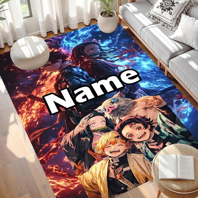 Benutzerdefinierter Name Personalisierter Demon Slayer Druck Teppich, Vielseitiger Heimdekor Teppich, für Spielzimmer, Wohnung, Balkon, Eingangsbereich, Flur Geschenk