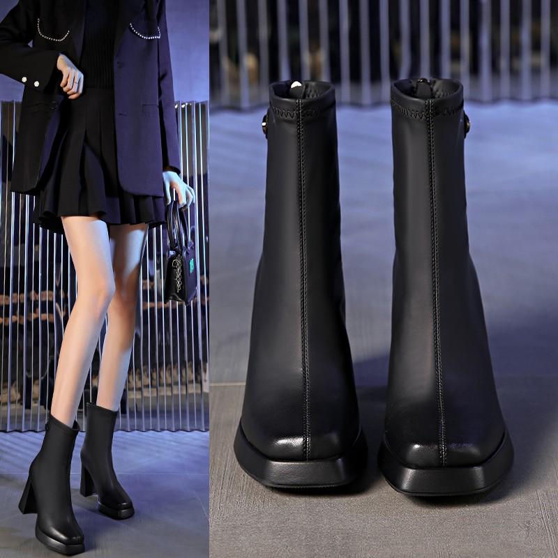 Fashion Women's Boots Fashion  Boots Back Zipper Autumn High-heeled Women Shoes Hot Selling Designer Ankle Boots Large chunky heel