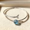 Bracelet Rétro 100% Argent Sterling Massif 925 pour Femmes Géométrique Fait Main Pierre Bleue Queue de Poisson Bracelet Simple Cadeau d'Anniversaire
