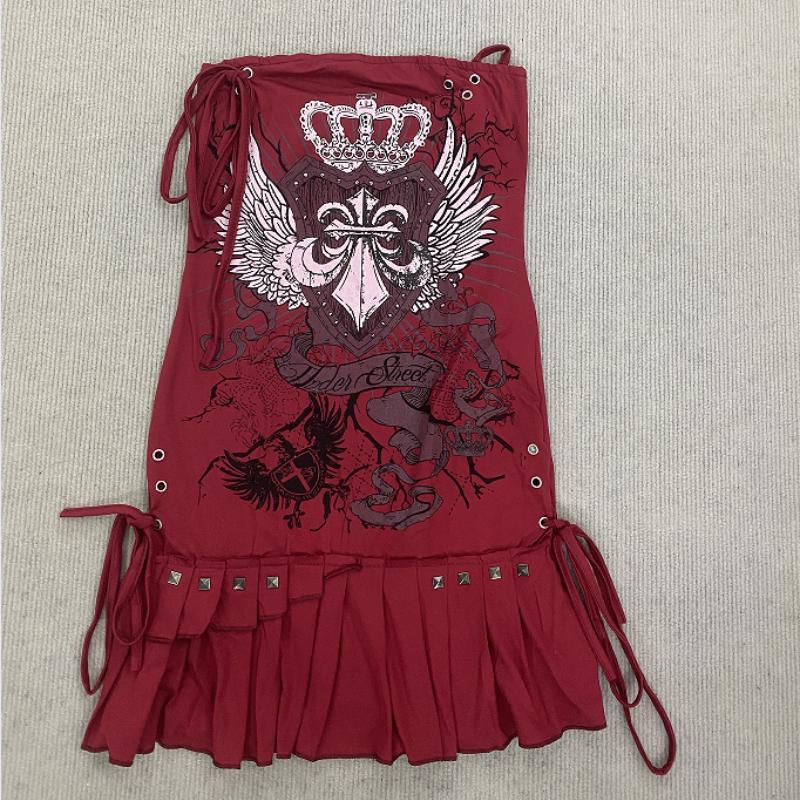 European and American Y2K Slim Fit Suspender Pattern Printed Fashionable Retro Dress
