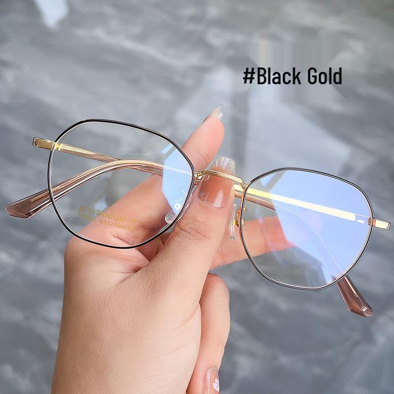 Women's Retro Polygonal Anti-Blue Light Eyeglass Frames, Semi-Titanium, Prescription Compatible 3931