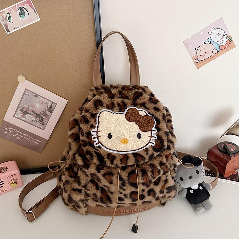 

Spice Girls New Leopard Print Cartoon Backpack Storage Portable Outdoor Travel Plush Backpack Trend Separate bag