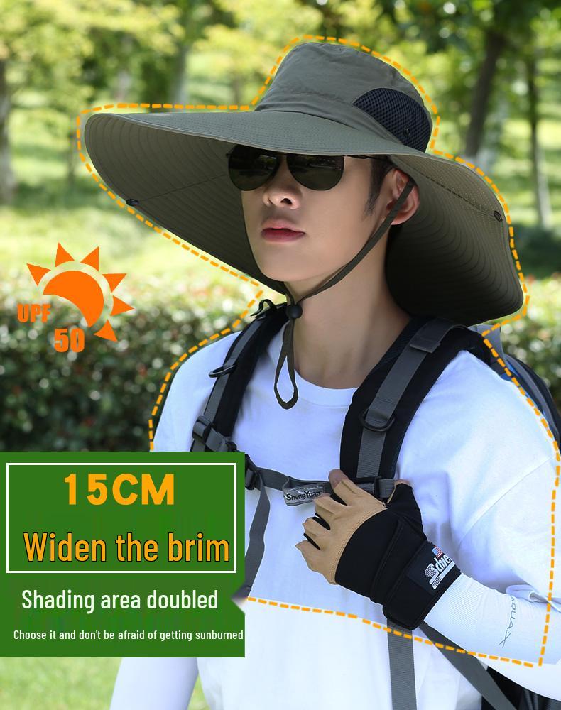 Męski kapelusz przeciwsłoneczny z szerokim rondem - Letni kapelusz słomkowy ochronny na zewnątrz do wędkowania i budowy.