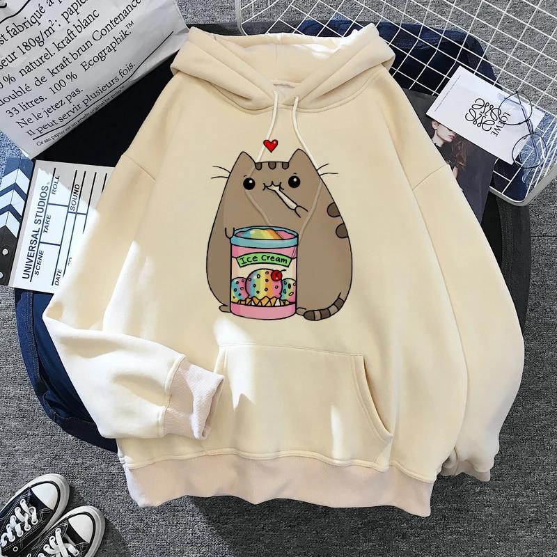 Women's cat hooded sweatshirt 2025 cartoon costume Korean Harajuku Kawai style oversized
