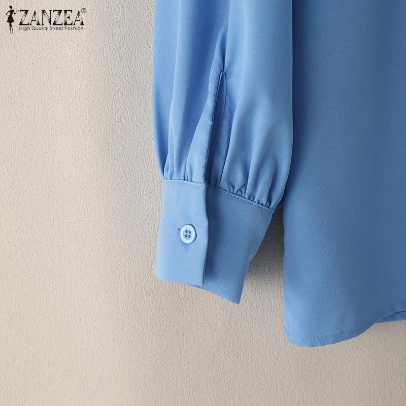 ZANZEA Women Casual Doll Collar Loose Long Sleeve Print Blouse