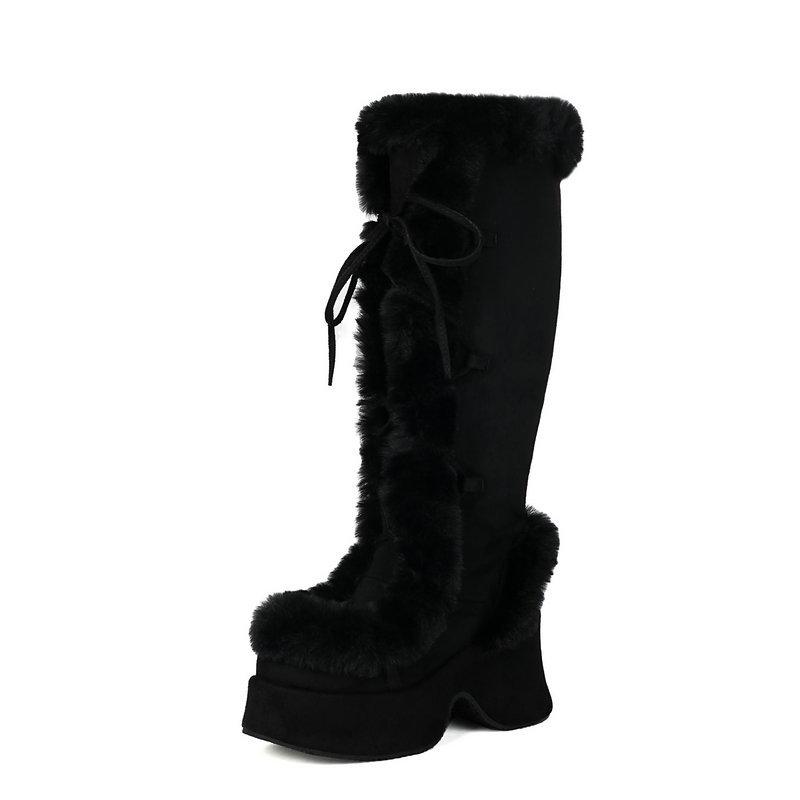 Women's Lavender Platform Knee-High Boots | Fuzzy Accent, Sweet & Edgy Essential Fashion Footwear