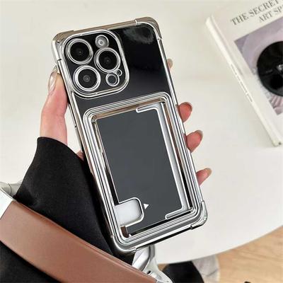 Luxury Electroplating With Card Holder Phone Case For IPhone 16 15 14 13 12 11 Pro Max Plus Soft Silicone Cover