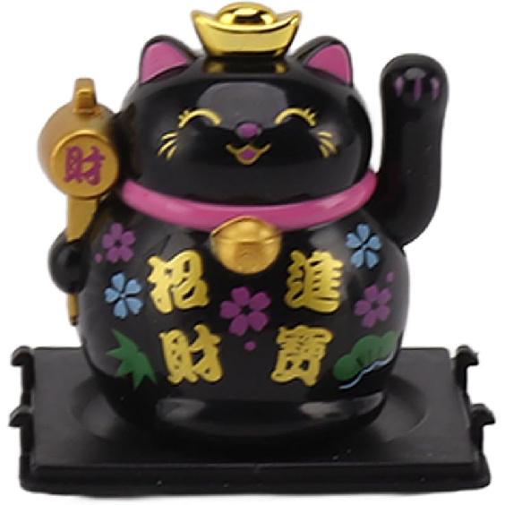 Lucky Beckoning Cat, Japanese Maneki Neko Lucky Cat Waving Arm Cute Chinese Cat Small Solar Waving Cat for Home Car Decoration(Gold) чёрный