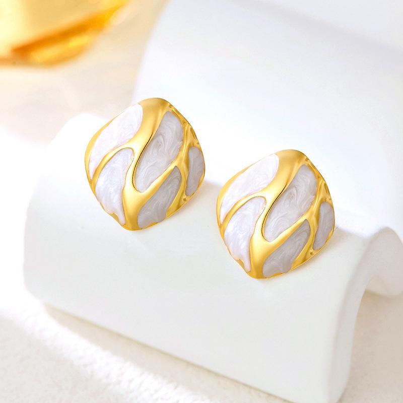 New retro irregular square personalized stud earrings, European and American style personalized exquisite oil dripping earrings, ear jewelry