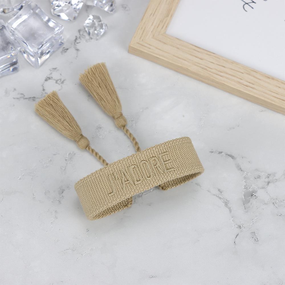 J'adore Bracelet: Embroidered Letter Tassel Wristband for Women & Couples