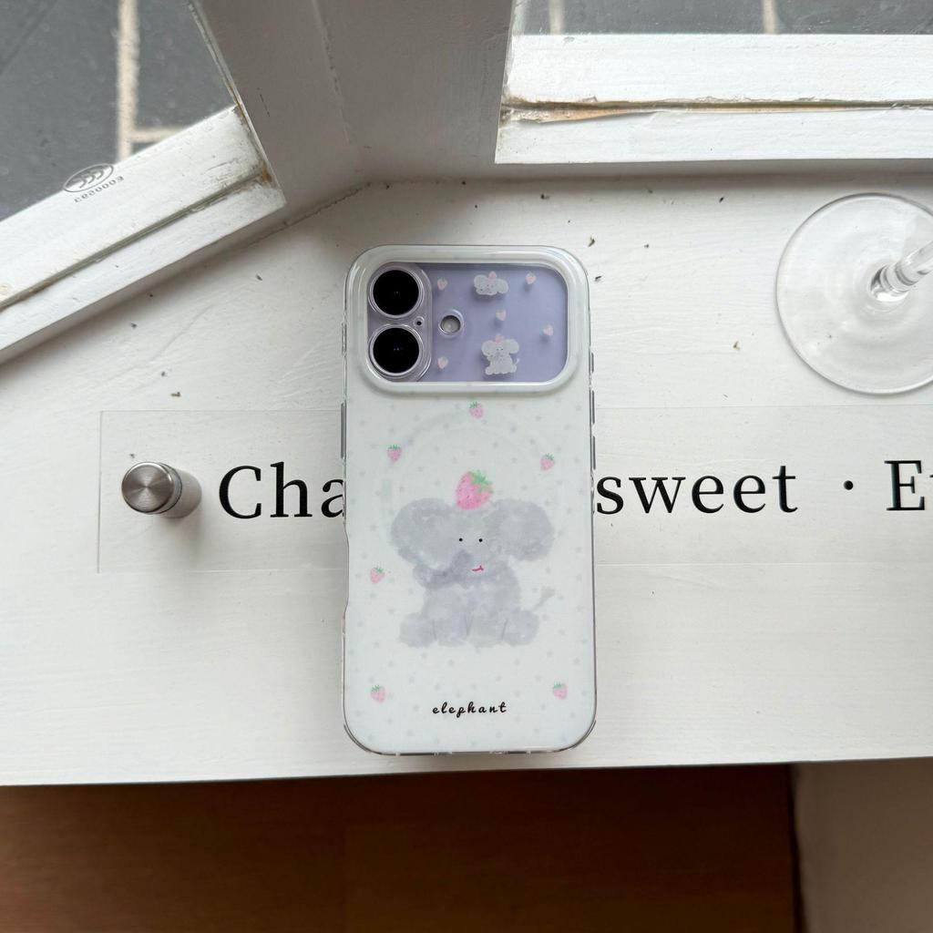 Strawberry Elephant iPhone 16/15/14 Pro Max Magnetic Case with Double Layer and Bracket