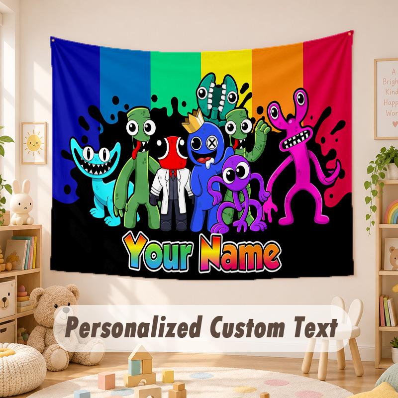 Custom Name Text Tapestry,Rainbow Friends Boho Wall Hanging, Decorative Backdrop Tapestry For Room