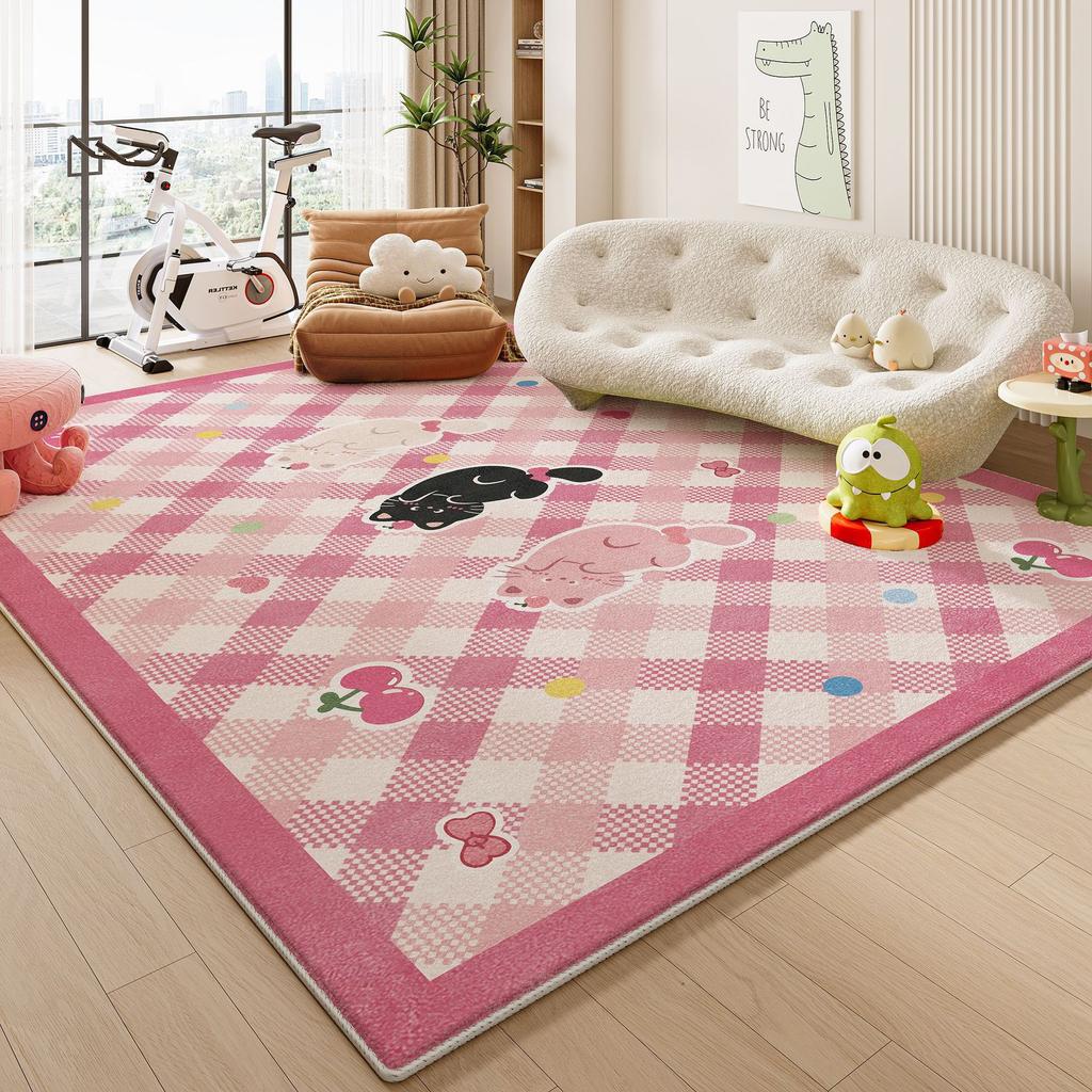 Kids Colorful Carpet Mat Rug Geometric Pattern with Cartoon Cat Soft Floor Mat for Children's Playroom Home Decoration Home Rugs