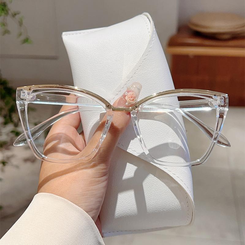 Oversized Cat Eye Glasses Women Fashion Vintage Candy Color Rim Eyewear Trendy Chic Design Blue Light Blocking Eyeglasses