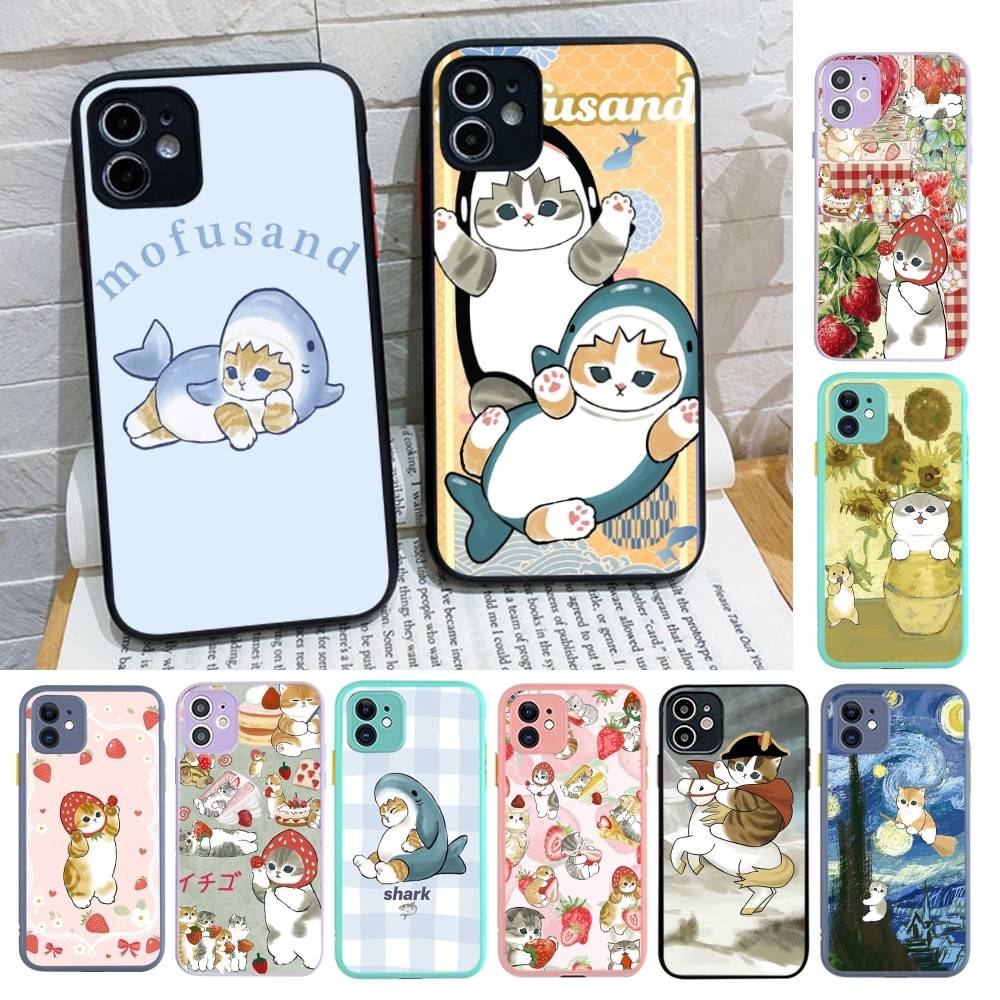 M-Mofusand Cute Shark Cat Matte Protective Case For IPhone 16 15 14 13 12 11 Pro Max X XS MAX Protection Case