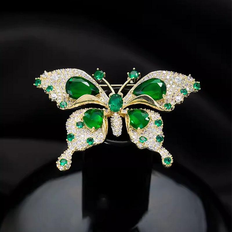 

Роскошная брошь-бабочка из изумрудного кристалла, высококачественная женская атмосфера, ретро-корсаж, костюм, пальто, булавка, аксессуары