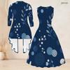 Women Plus Size Two Piece Set Printed Sleeveless Round Neck Tie Waist Flared Dress And Three Quarter Sleeve Cardigan