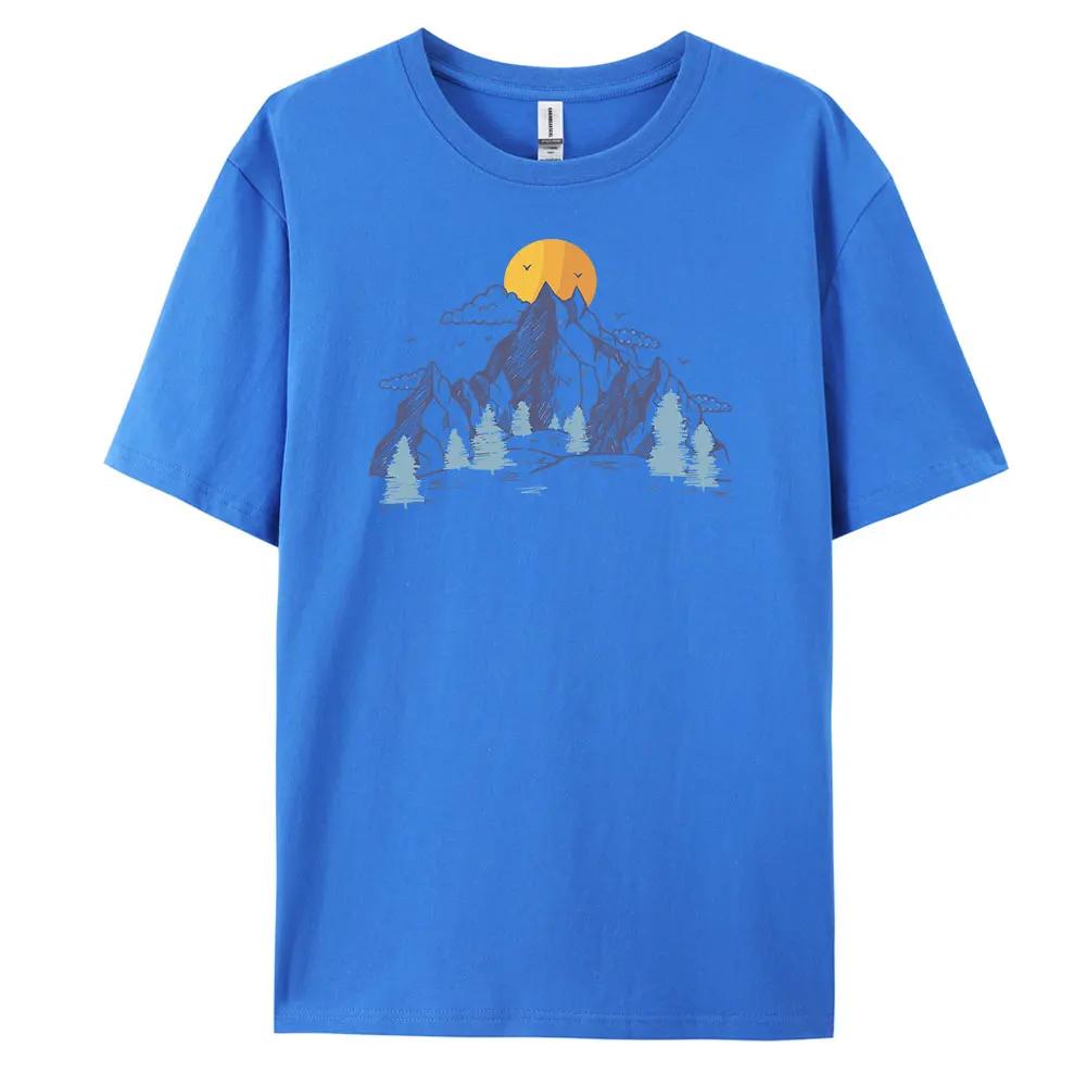 2025 Summer new Mountain men's casual short sleeve T-shirt 100% cotton fashion printed T-shirt Loose and breathable men's T-shir